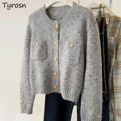 Cardigan grigio autunno inverno donna cappotti lavorati a maglia o-collo allentato All-match Chic elegante grazioso stile coreano femminile accogliente popolare