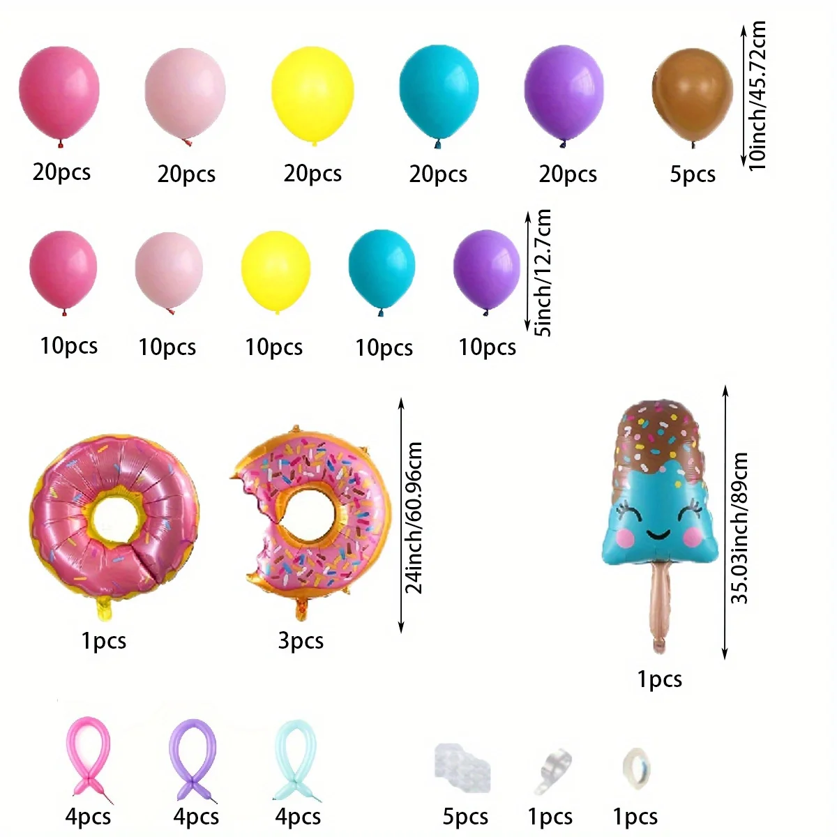 179pcs, donut themed Balloon Party Garland Arch kit suitable for decorating parties, birthdays, anniversaries and more