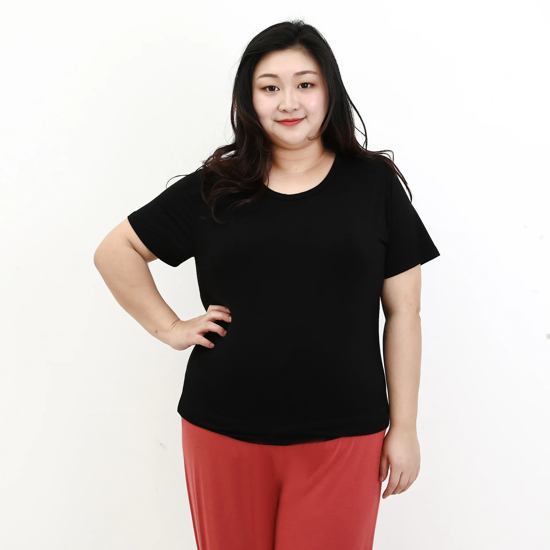 Plus size XL to 6XL Modal Tshirt short sleeves Summer women's T-shirts solid color O-Neck Loose Tee Tops Casual bottoming top