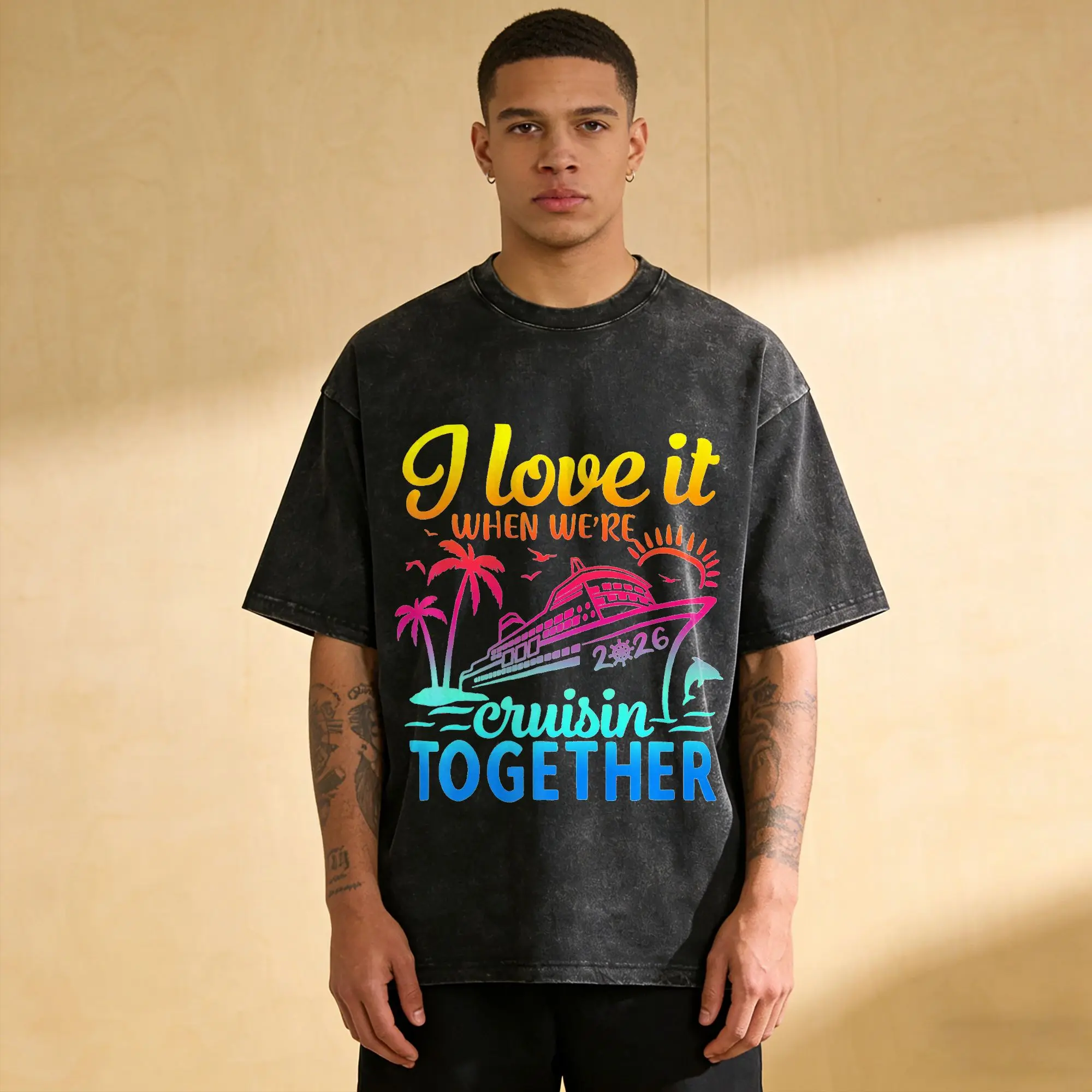 Family Cruise 2026 I Love It When We're Cruisin' Together Men T Shirts Washed  Novelty  T-Shirt Pure Cotton Adult Clothes
