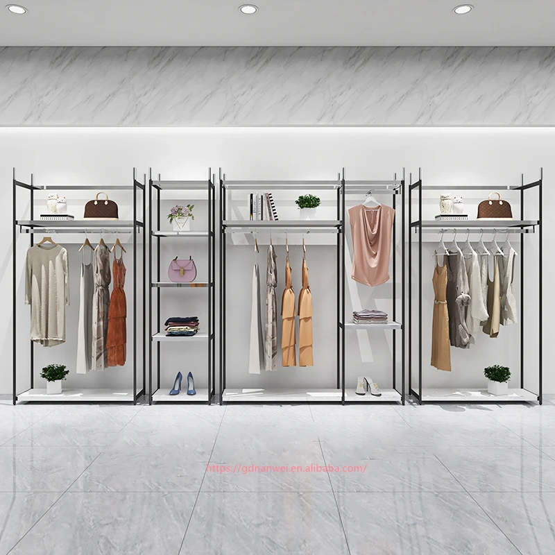 맞춤형 스테인리스 스틸 의류 매장 디스플레이 디자인 여성 의류 디스플레이 랙 금속 소매 부티크 의류 랙