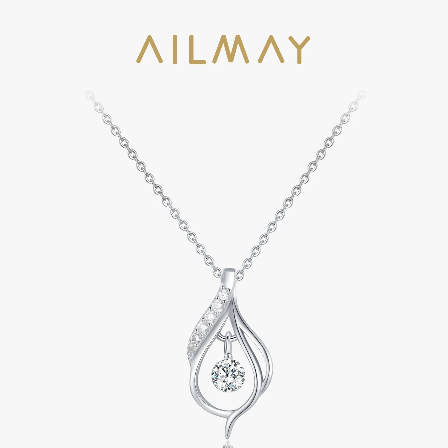 Ailmay925 Sterling Silver Elegant Water Drop Shape Pendant Necklace For Women Dazzling Clear CZ Fine Elegant Wedding Jewelry