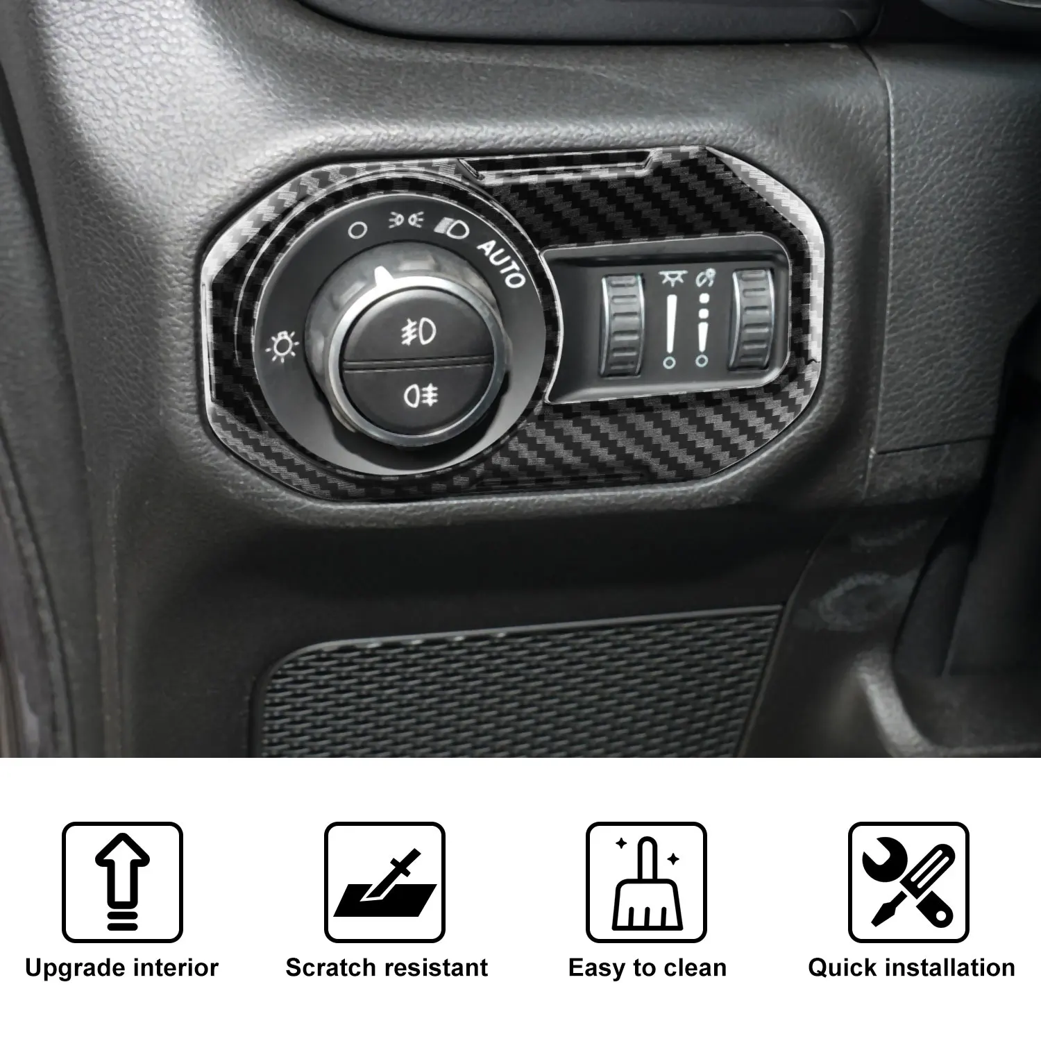 Carbon Fiber Pattern Headlight Lamp Switch Button Decoration Cover Trim for Jeep Wrangler JL JLU 2018-2024 Interior Accessories