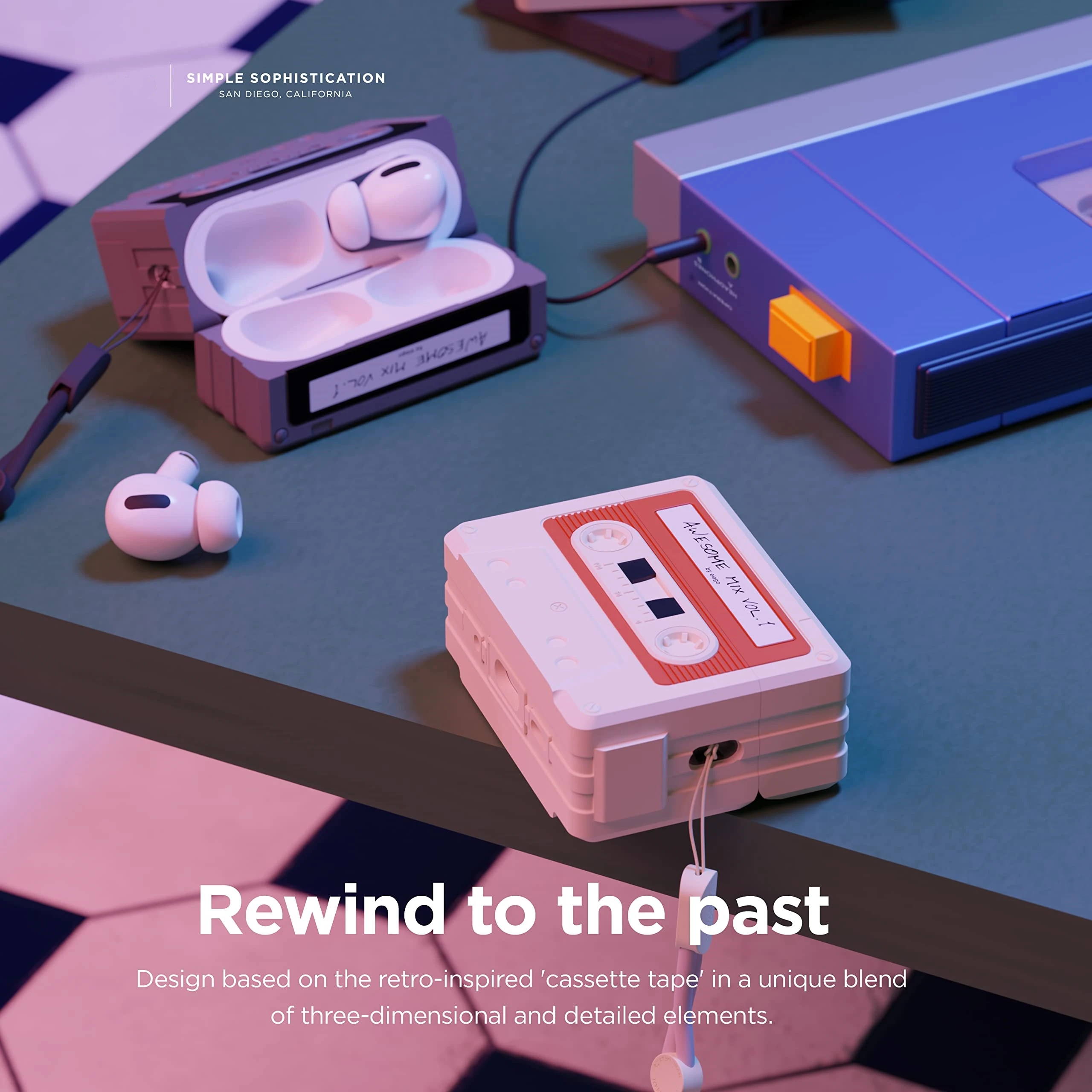 카세트 테이프 케이스, 에어팟 프로 2 세대 케이스와 호환 가능, 에어팟 프로 2 케이스 커버에 포함된 랜야드 호환