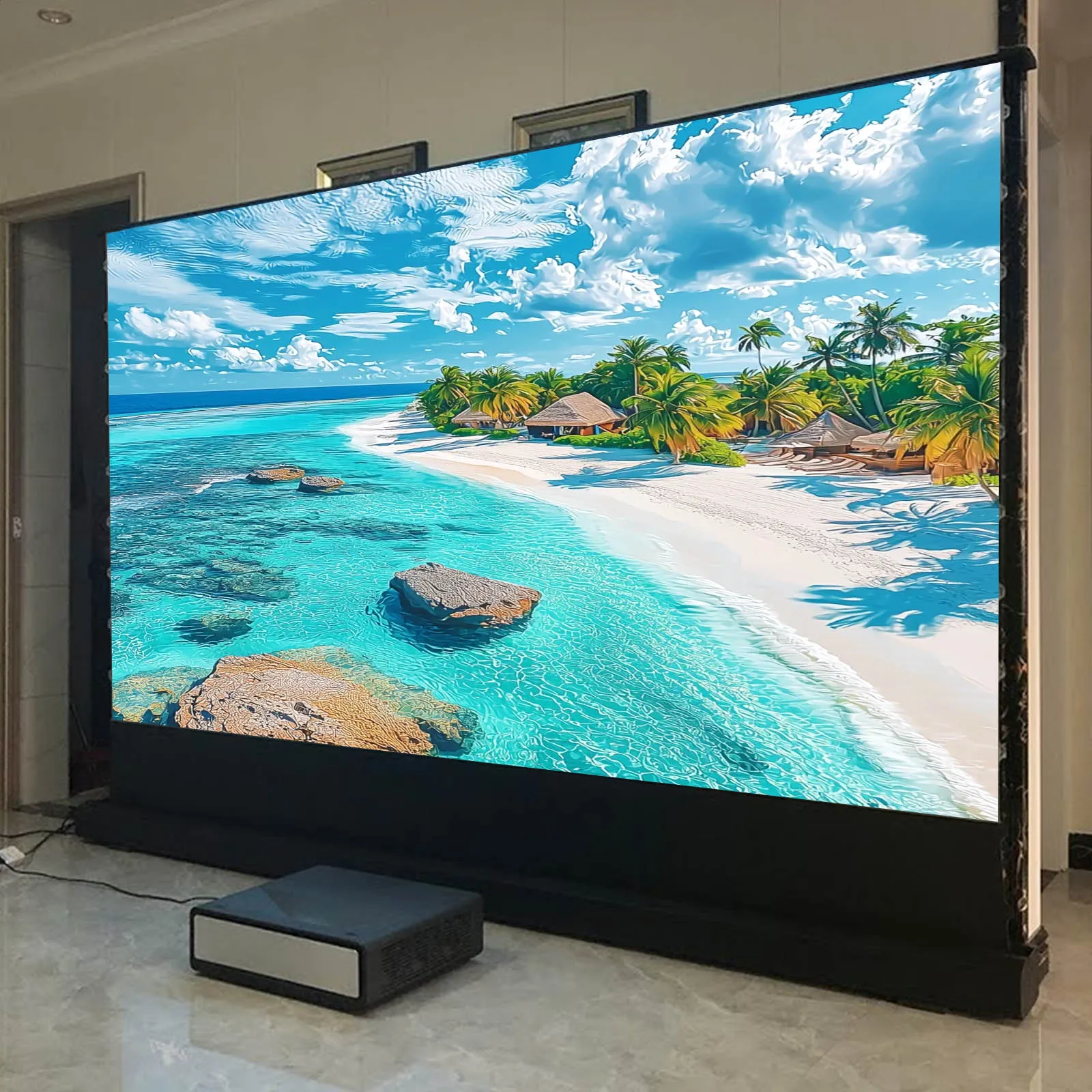 

2025 Hot Electric Floor Rising 4K UST ALR PET Crytal Projector Screen Pull up Screen for Ultra Short Throw Projector