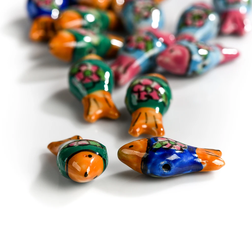5pcs Hand Painted Fish Flower Ceramic Beads Tulip Porcelain  DIY Accessories For Jewelry Making Wholesale #XN581