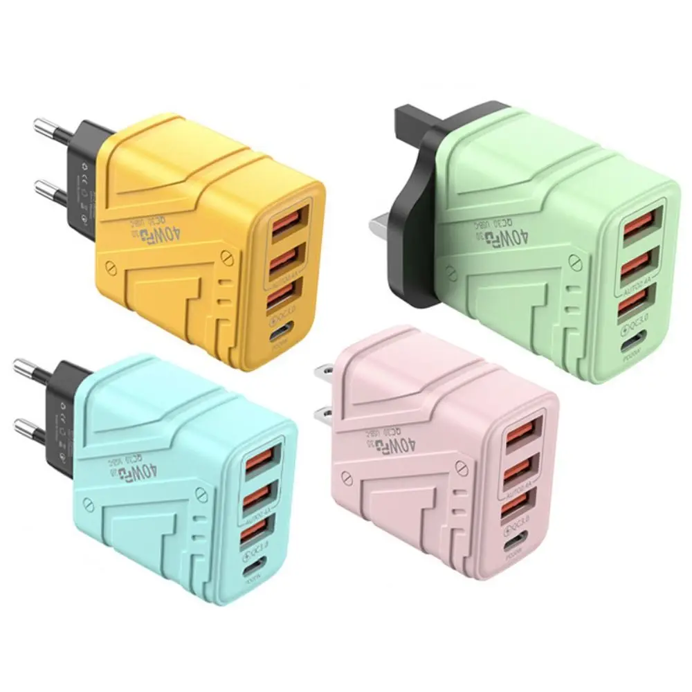 

USB A+C 40W Charger Plug 4 Ports EU/US/UK Phone Charger Adapter Fast Charging PD QC3.0 USB C Charger for iPhone/Xiaomi/Samsung