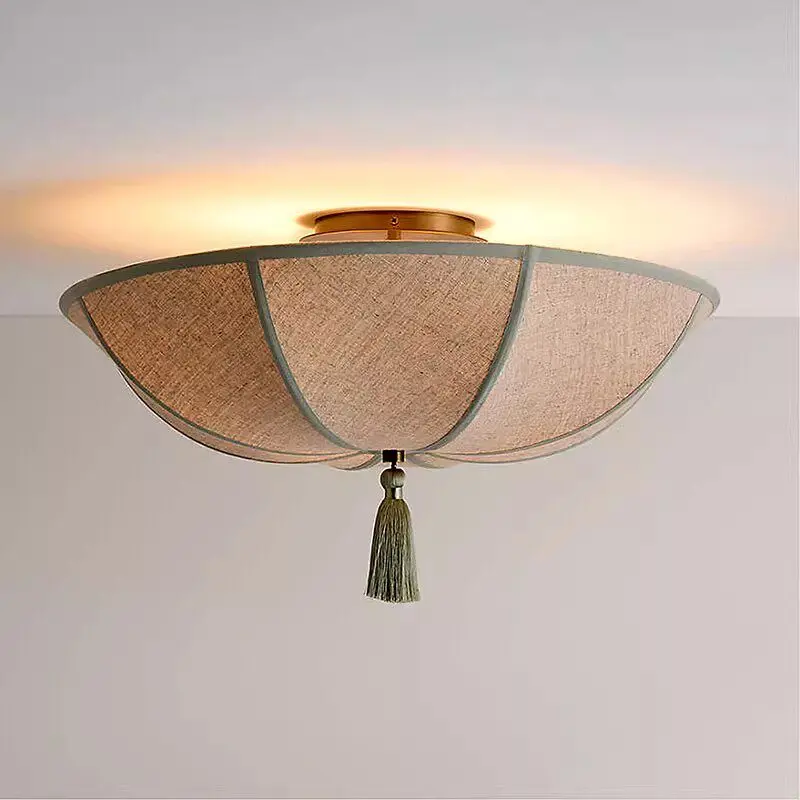 Retro Style Fabric Covered Ceiling Light French Cream Style Bedroom Study Dressing Room Indoor Decorative Lighting Fixtures