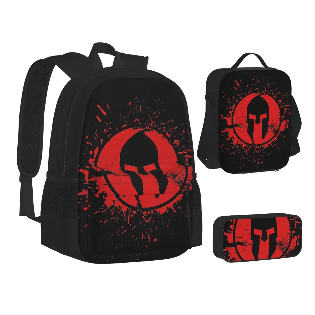 

Spartan Race Backpacks Boys Girls Bookbag Students School Bags Kids Rucksack Lunch Bag Pen Bag Three-Piece Set