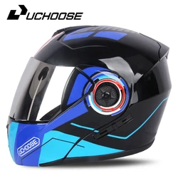 Uchoose Double Lens Motorcycle Helmet DOT Certification Cross Section Helmet Safety Modular Flip Helm Unisex Helmet With Visor