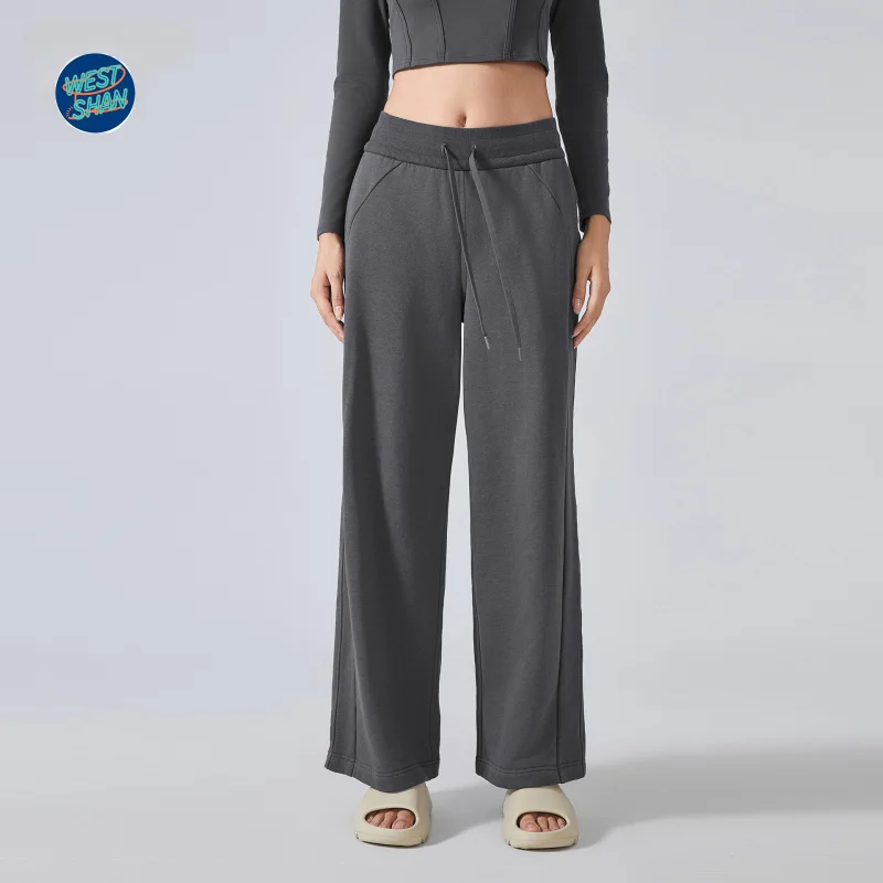 WESTSHAN EU US Taglia Autunno Inverno Pantaloni sportivi larghi per le donne Pantaloni casual a gamba dritta caldi a vita alta a gamba larga attiva