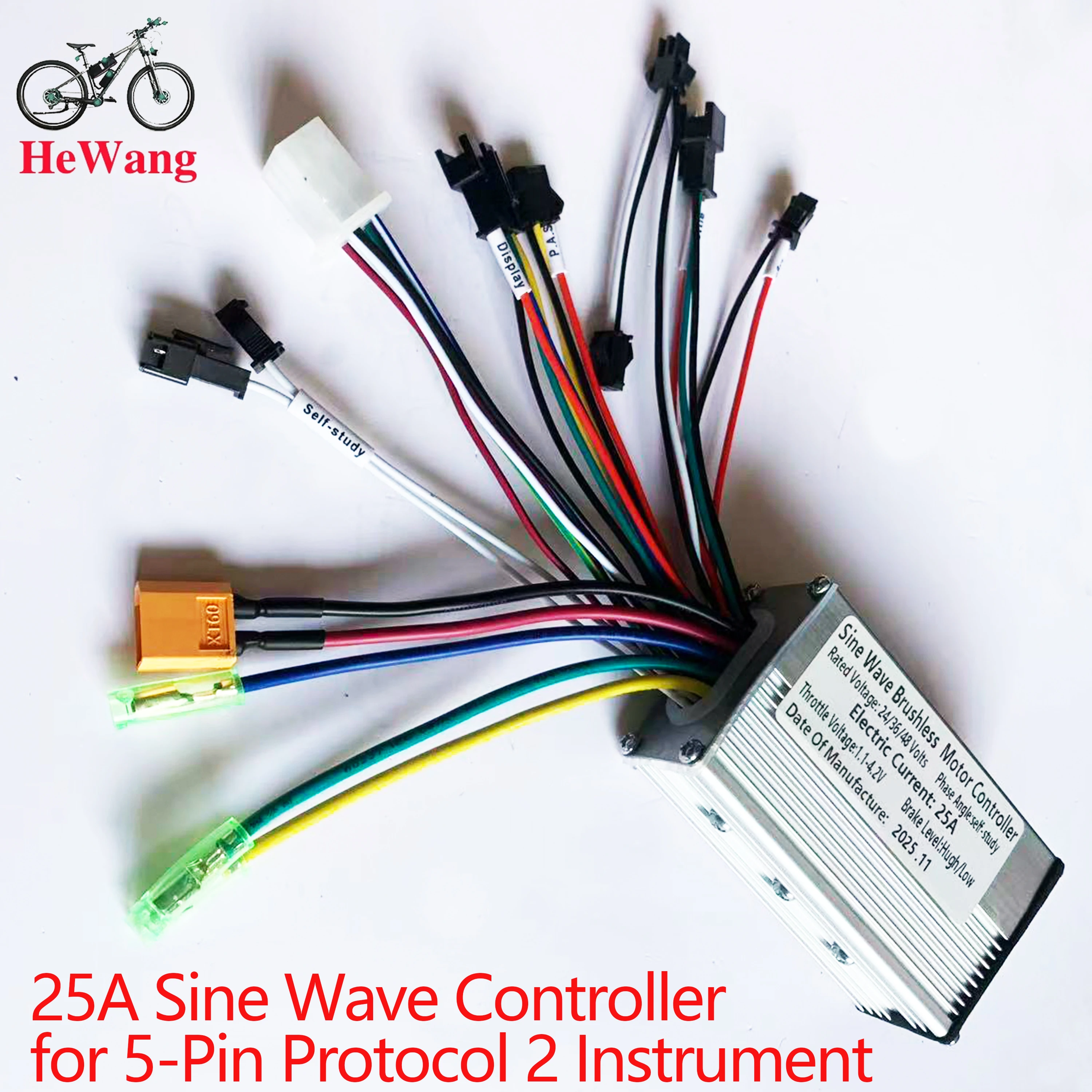 

24V 36V 48V 3-mode sine wave BLDC controller 350W 500W 25A For 5 Pin S866 SW900 G51 S966 No. 2 protocol LCD meter e-BIke scooter