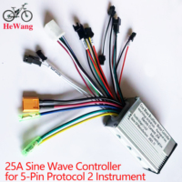 24V 36V 48V 3-mode sine wave BLDC controller 350W 500W 25A For 5 Pin S866 SW900 G51 S966 No. 2 protocol LCD meter e-BIke scooter