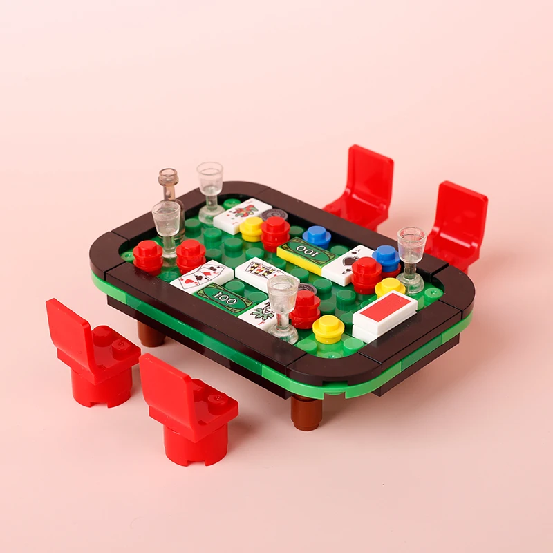 MOC City Casino Building Blocks Poker Table, Ski Ball, Card Machine & Chess Board Bricks Toy Set