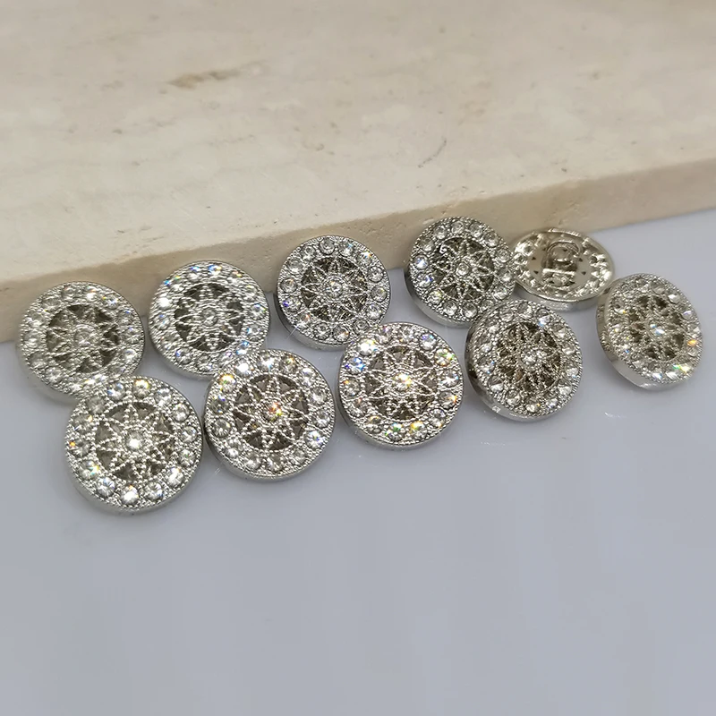12/15/20MM Hot Sell Fashion Rhinestone Buttons Of Clothing High Quality Metal Shank Button For Women Garment Sewing Accessories