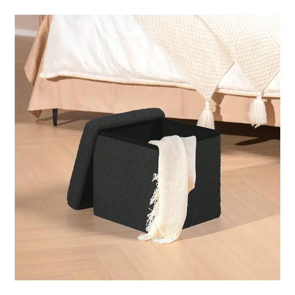 

Storage Ottoman Cube, Foldable Sherpa Ottoman With Hidden Storage, Soft Foot Rest Stool Compact Seat For Living Room, Bedroom H