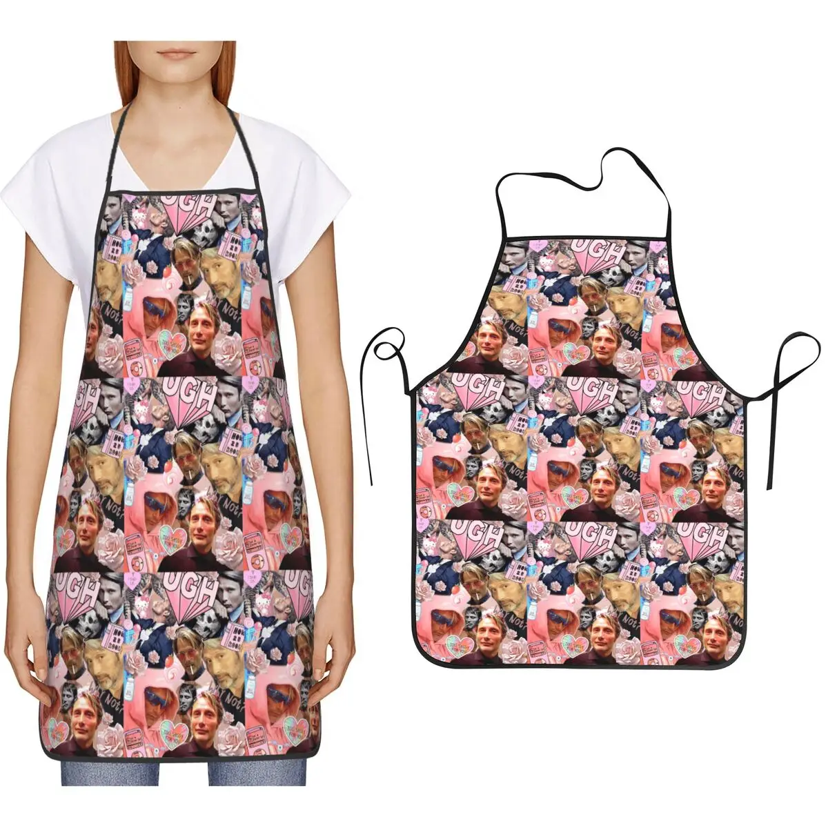 Mads Mikkelsen Collage Greeting Card36 Aprons Chef Cooking Cuisine Tablier Bib Kitchen Cleaning Pinafore for Women Men Painting