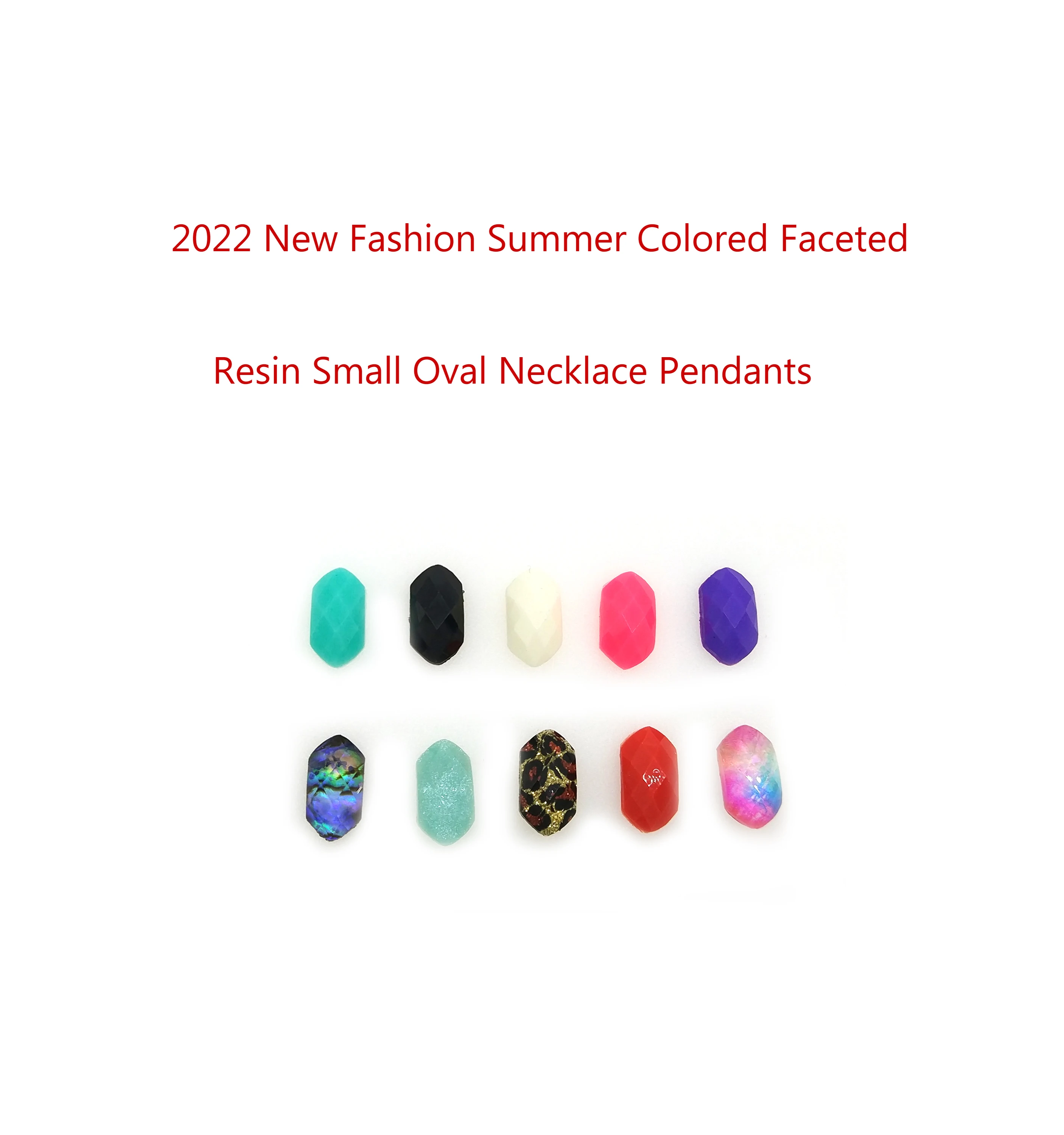 

2023 New Fashion Summer Colored Faceted Resin Small Oval Necklace Pendants
