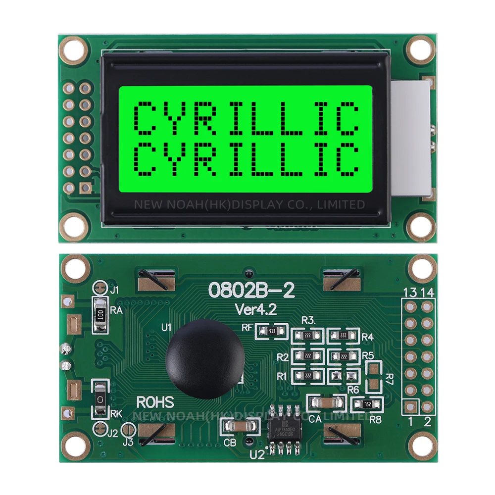 Cyrillic Green Light Black Letters 0802B-2 3.3V Character LCD Module 0208 LCD 14 PIN ST7066 8X2 LCD Portable Display Module