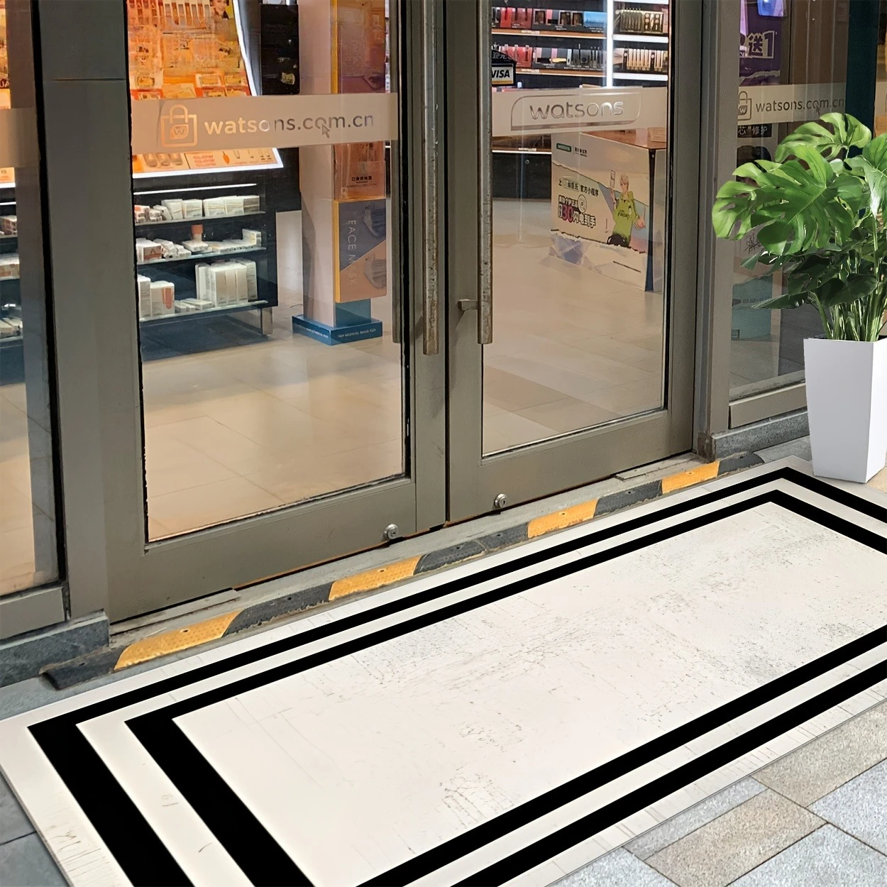 Contemporary Concentric Rectangle Border Floor Runner Mat Simple Monochrome Geometric Decor Rug for Indoor Home Corridor