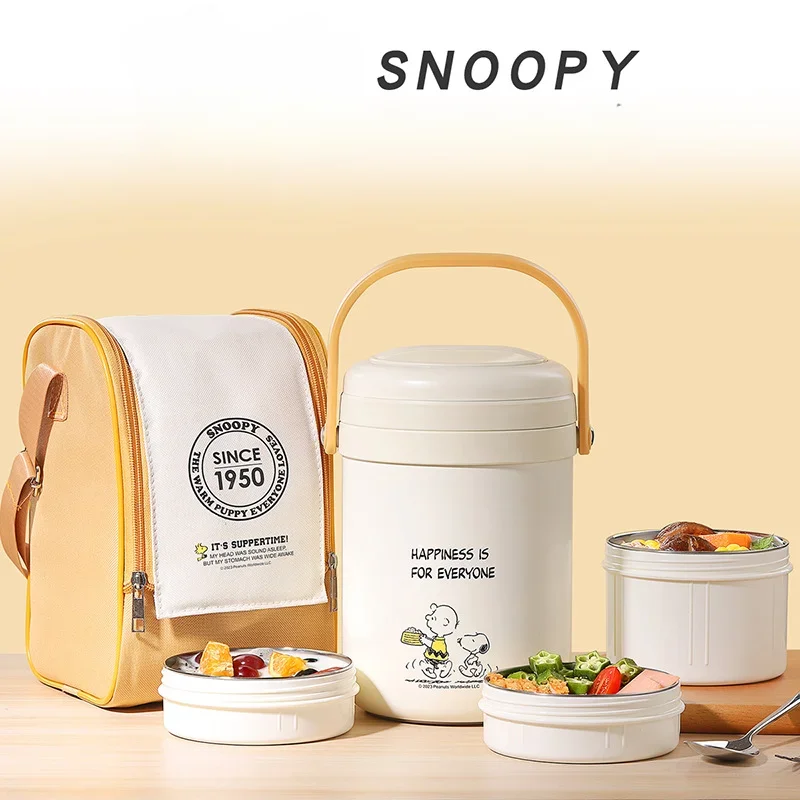 New Snoopy Insulated Lunch Box for Students and Office Workers To Bring Home Large-capacity Insulated Bucket Stainless Steel Pot