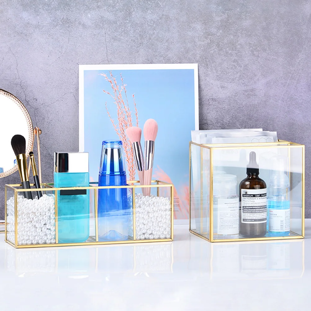 منظم مكياج زجاجي، تنظيف قوي لمنطقة الغرور، سهل التنظيم، طاولة تزيين المكتب، حامل أقلام الرصاص #4