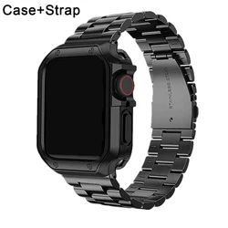 Metal Strap + TPU Protector Case for Apple Watch Band 41mm 45mm 49mm 44mm 42mm 40mm 38mm Stainless Steel Bracelet for iWatch