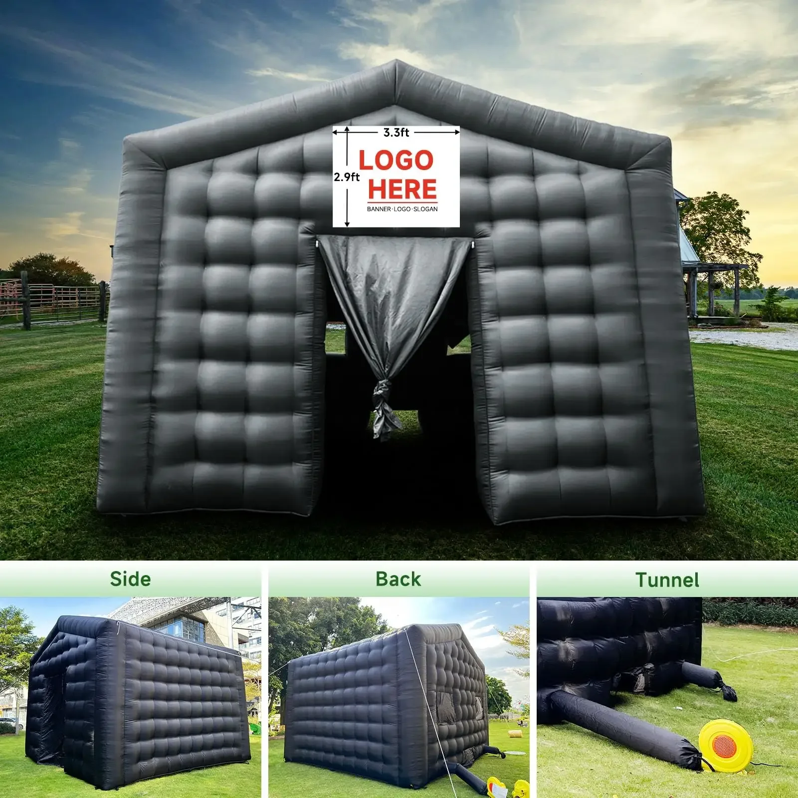 Commercial Portable Large Party Tent House Black Disco Bar Inflatable Cube Tent Inflatable Nightclub for  Parties