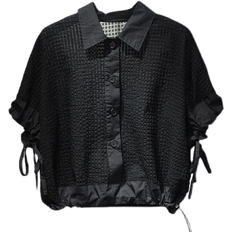 2023 Blusas Mujer De Moda Summer Blouse for Women Turndown Collar Short Sleeve White Shirts Drawstring Korean Chic Ladies Tops