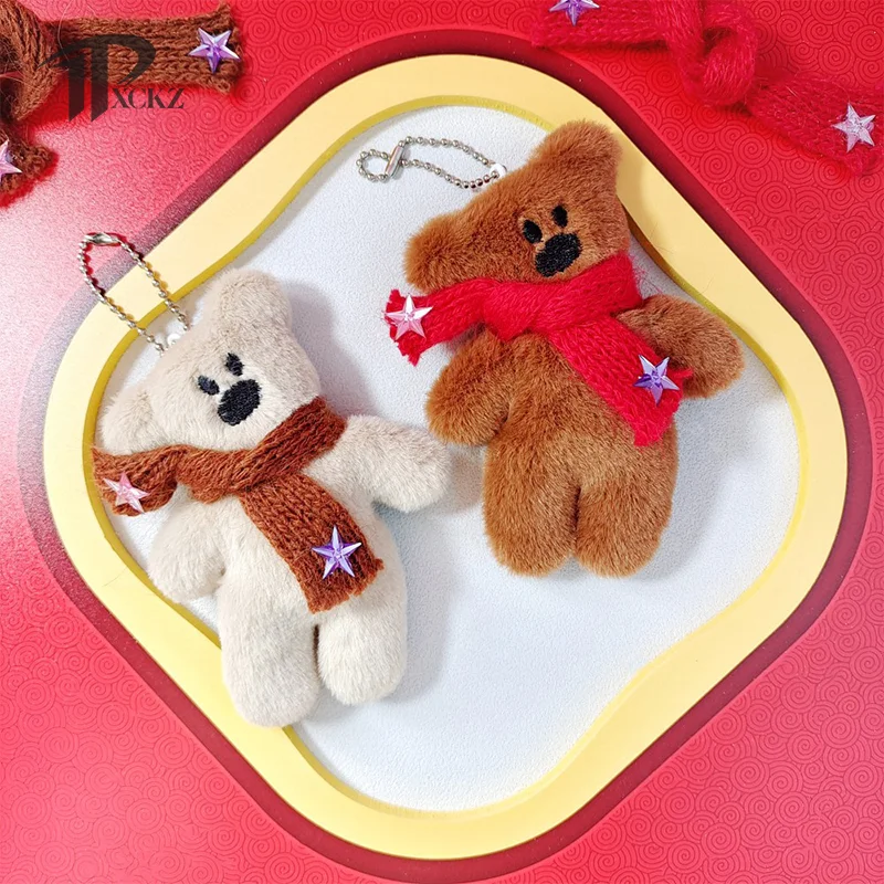 Cartoon Scarf Bear Keychain Plush Bear Doll Pendant Couple Pendant Keyring Backpack Charms Car Bag Decor NewYear Gift Accessory