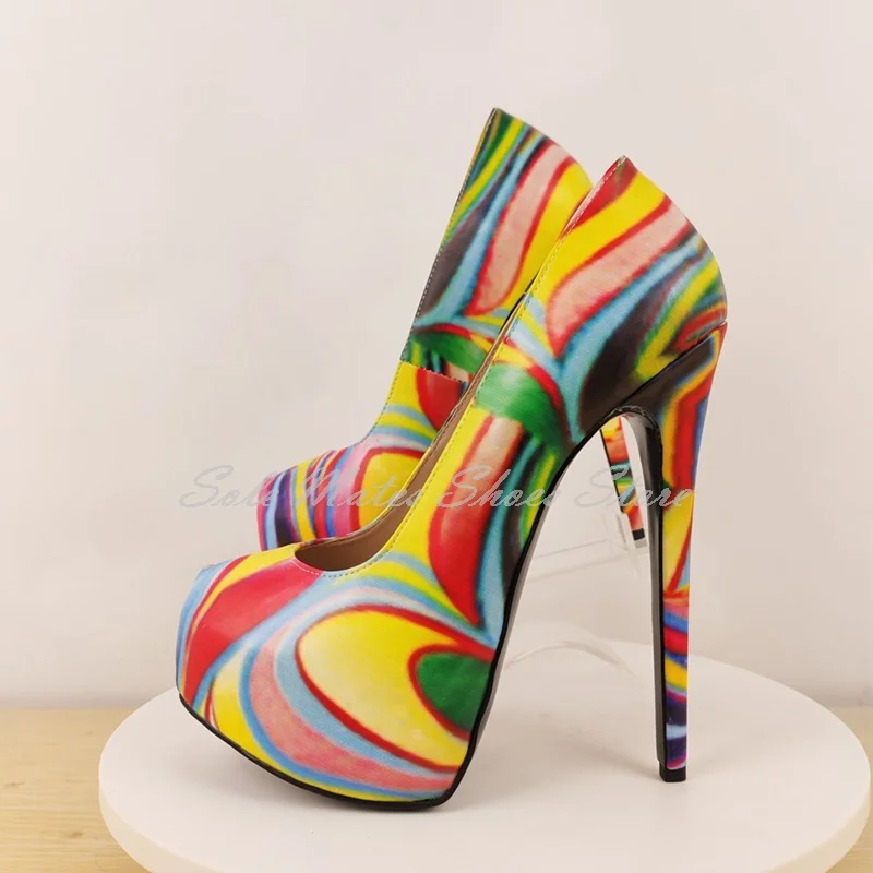 

New Arrival Women's Platform Round Toe Stilettos Pumps Rainbow Super High Heels Slip On Fashion Dress Shoes for Party 18Cm