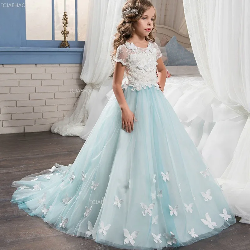Girl Kids Ball Gown Puffy Princess Dress Kids Flower Girl Pageant Evening  Prom Long Tulle Dress for Wedding Piano RecitalParty