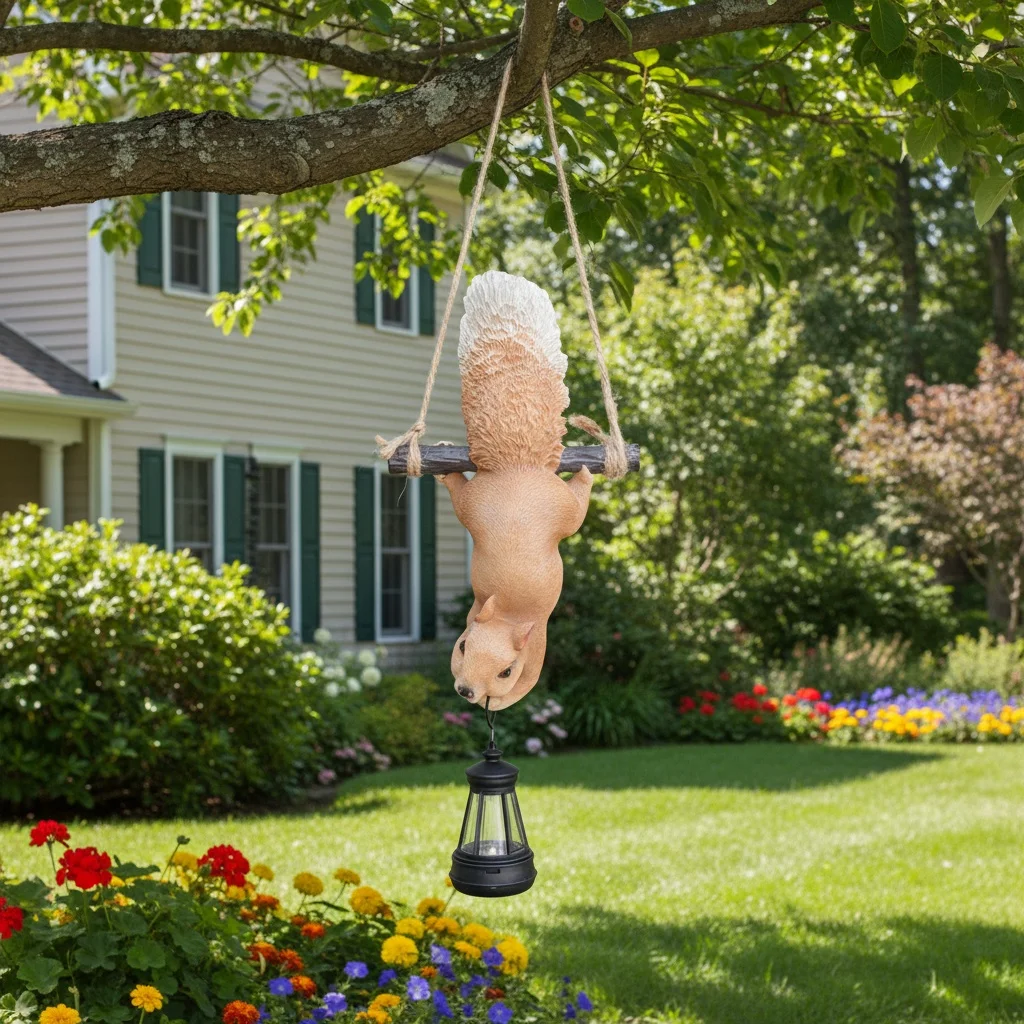 Solar-Garten-Eichhörnchen-Statue, Dekor mit LED-Leuchten, für Zuhause, im Freien, Hof, Rasen, Terrasse, Ornament, Tierfigur, Einweihungsgeschenk – Detail 4