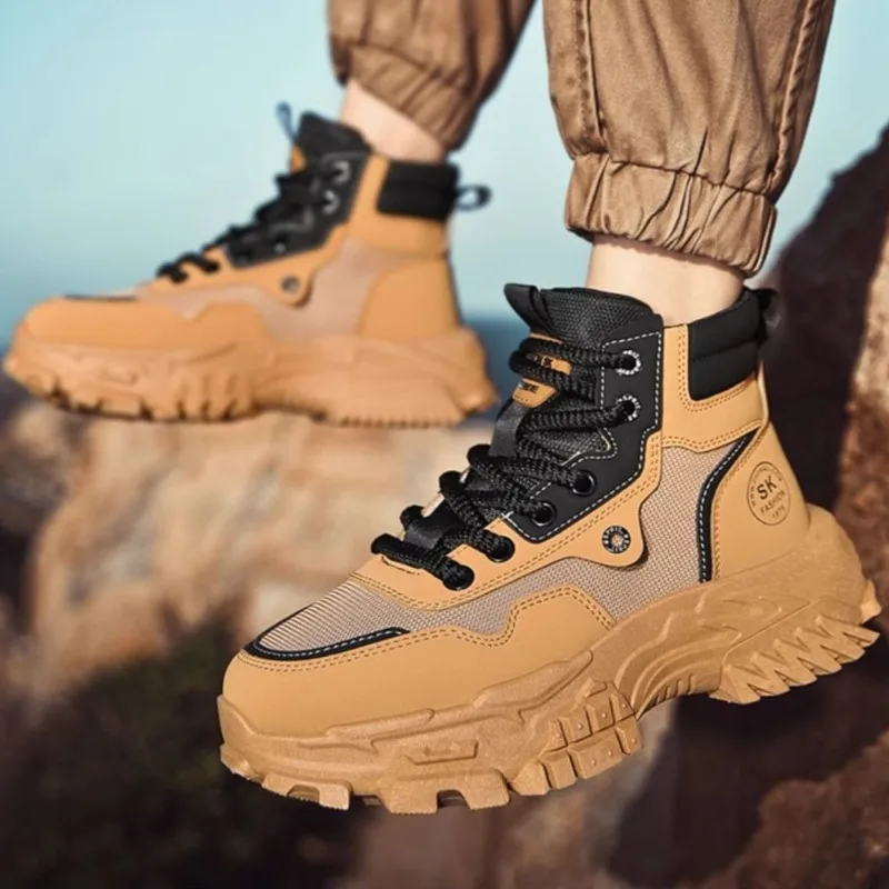 Men's High-top British Style Retro Tooling Boots Outdoor Mountaineering Desert Combat Rhubarb Boots Fad Man Shoes Zapatos Hombre - Image 5