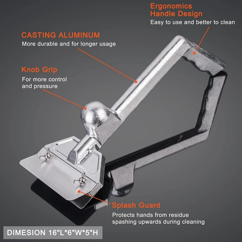 Pengeruk pemanggang dengan pisau dan pengikis tepi miring kecil, aksesori pemanggang atas datar aluminium cor tugas berat