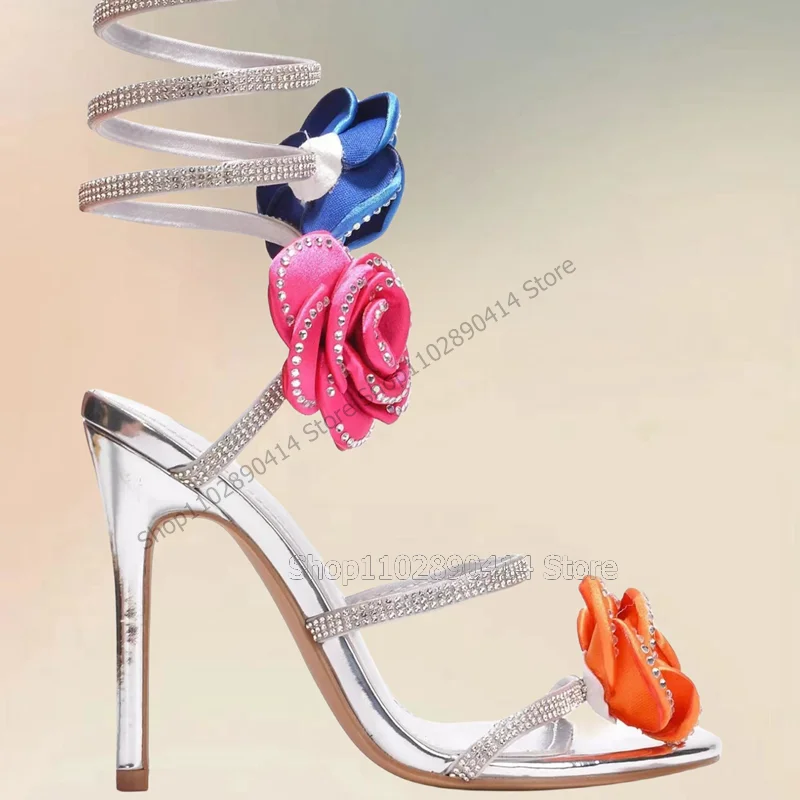 

Colorful Crystal Appliques Decor Open Toe Twine Sandals Slip On Women Shoes Thin High Heels New Fashion 2025 Zapatos Para Mujere