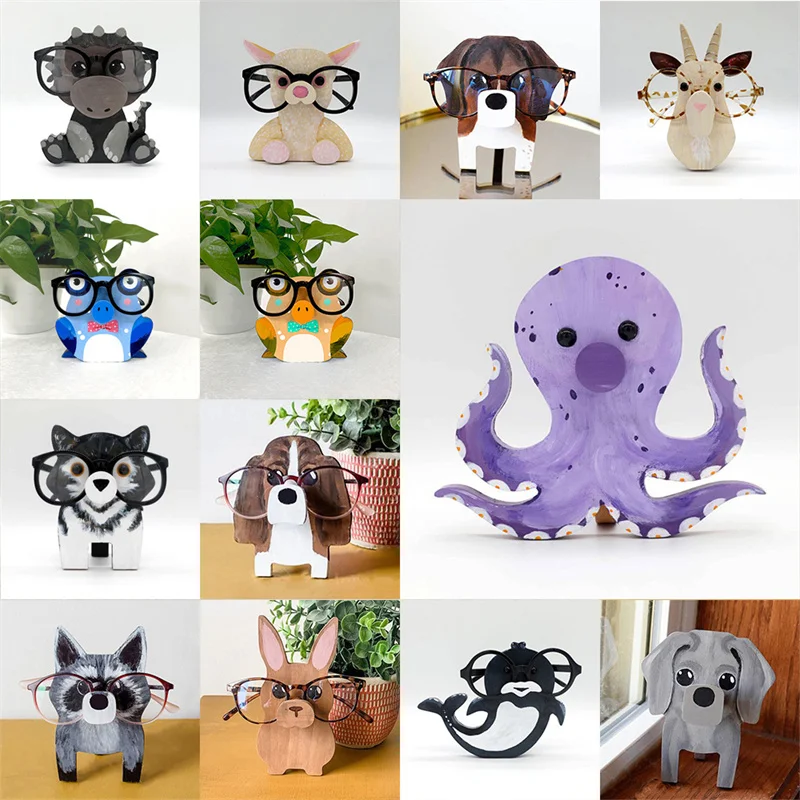 

Pet Glasses Stand Owls Glasses Frame Christmas Gift Cat Cute Pet Panda Wooden Ornaments For Desktop Decoration Glasses Accessory