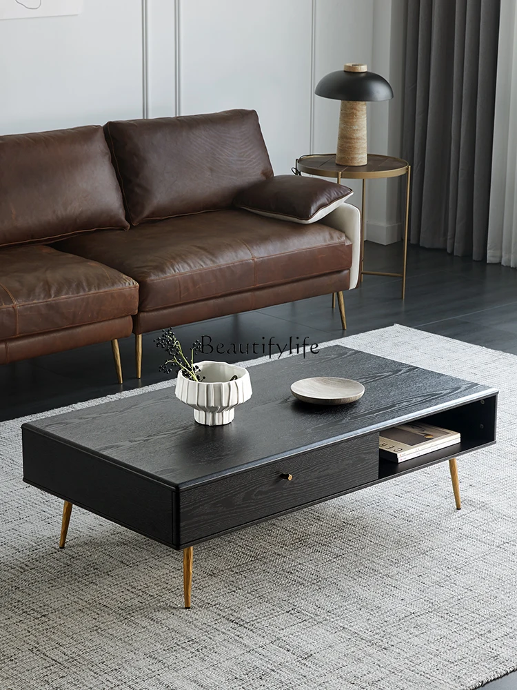 

Nordic Solid Wood Coffee Table Living Room Light Luxury Coffee Table Modern Simple Retro Black Tea Table