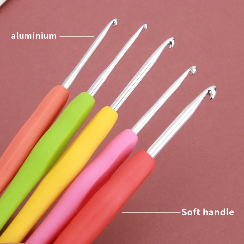 Crochet Hooks Kit Rubber Handle Crochet Hooks Needles Grip Ergonomic Handle Knit Weave Craft Yarn Sewing Tools Crochet Knitting