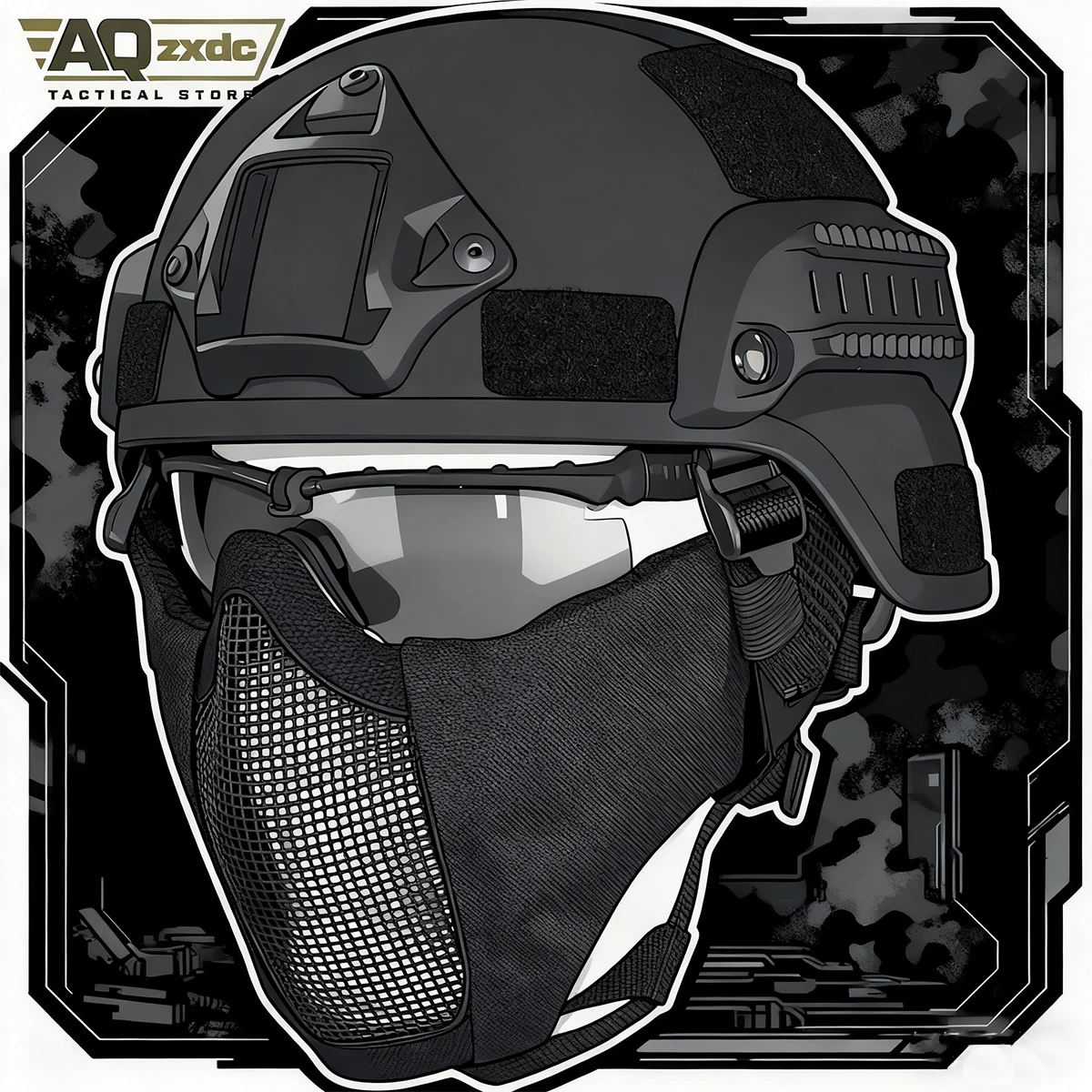 

AQzxdc Mich 2000 Style ACH Tactical Helmet with Foldable Ear Protection Dual Straps Half Face Mesh Mask - Goggles for Paintball