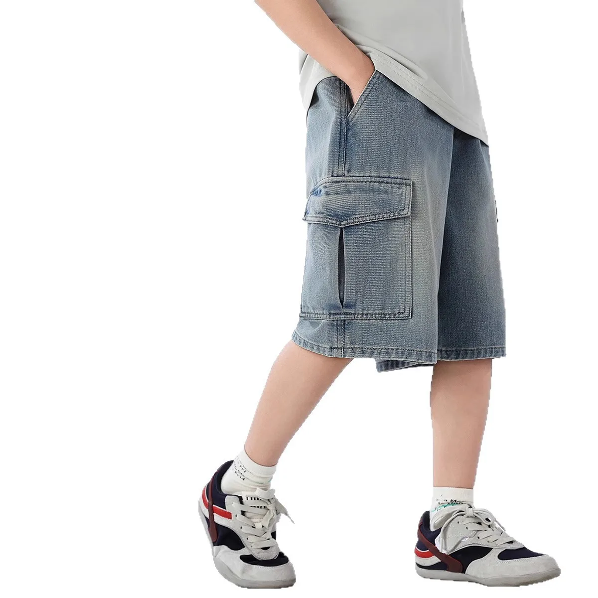 Pantalones Cortos de Mezclilla para Adolescentes, Verano 2026, Color Sólido, Bolsillos Grandes, Jeans Delgados para Niños de 4 a 14 Años, Pantalones Casuales