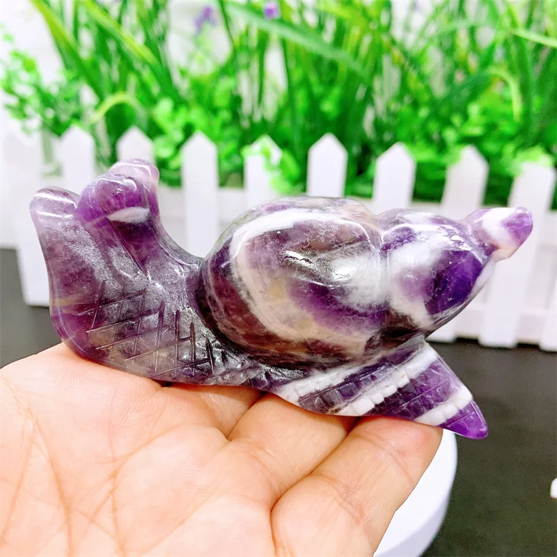 Natural Dream Amethyst Snail Carving Healing Birthday Present Energy Fengshui Home Decoration Gift 1pcs