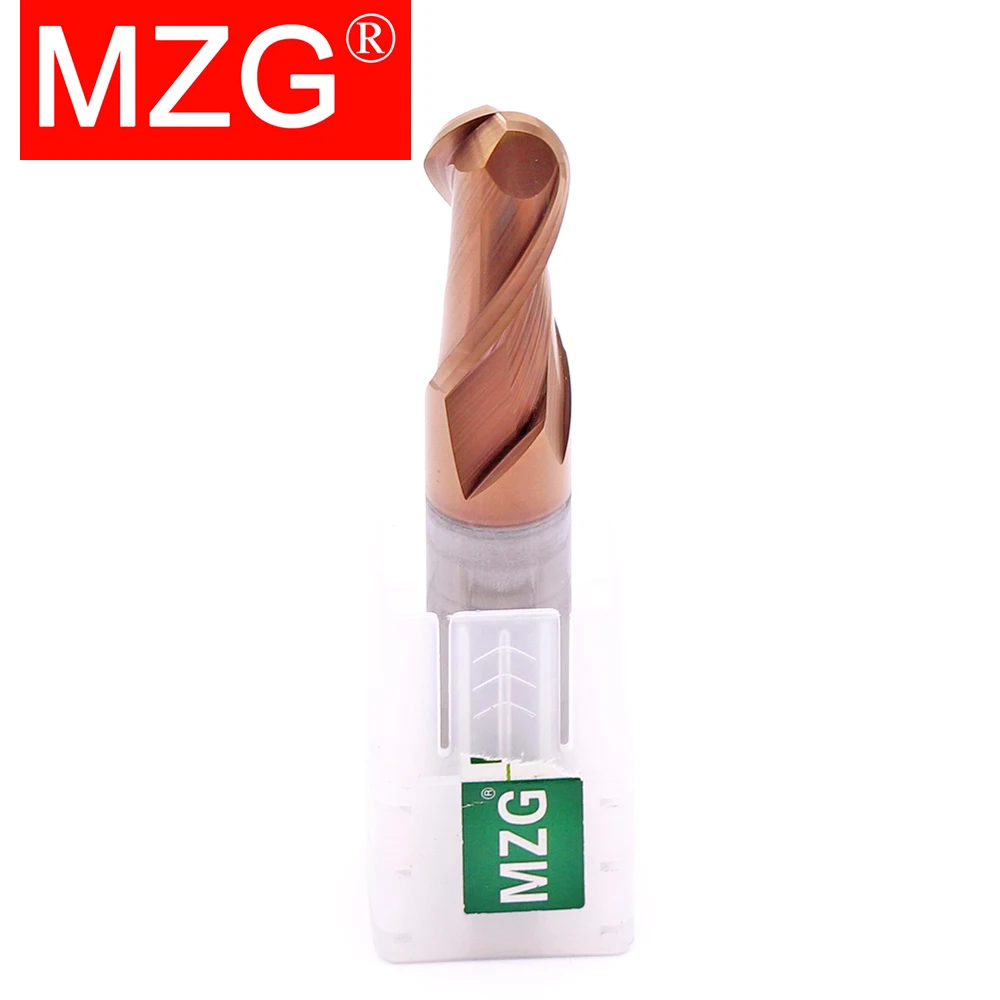 MZG 2 Flute HRC60 Ball Nose End Mill R0.5-R5.0 6mm 8mm 10mm Tungsten Carbide Cutter CNC Router Bit Milling Tool for Woodworking