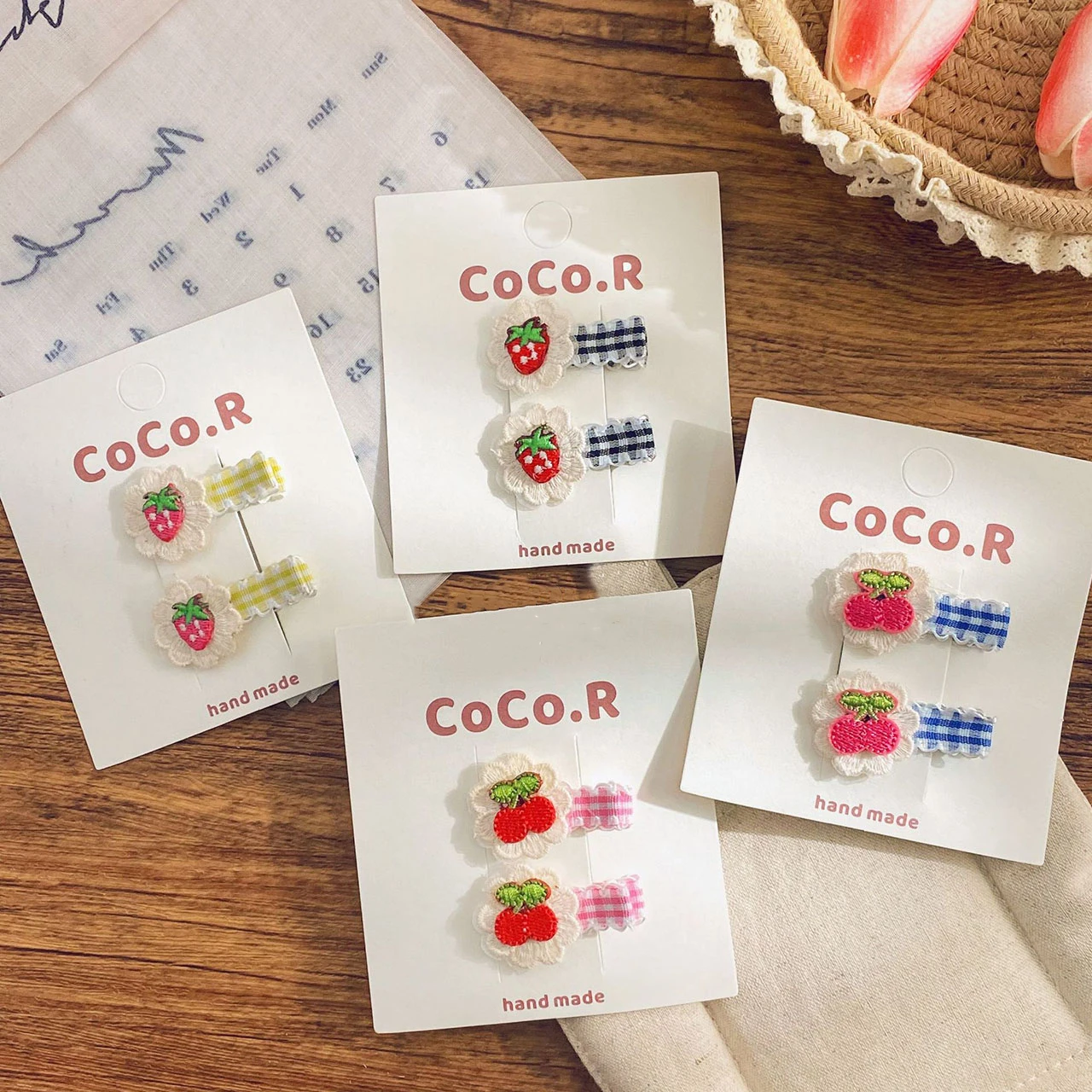 

2PCS/Set Sweet Fruit Embroidery Baby Girl Hair Clips Cute Fabric Hairpins Sided Clips Kids Hair Accessories Headwear