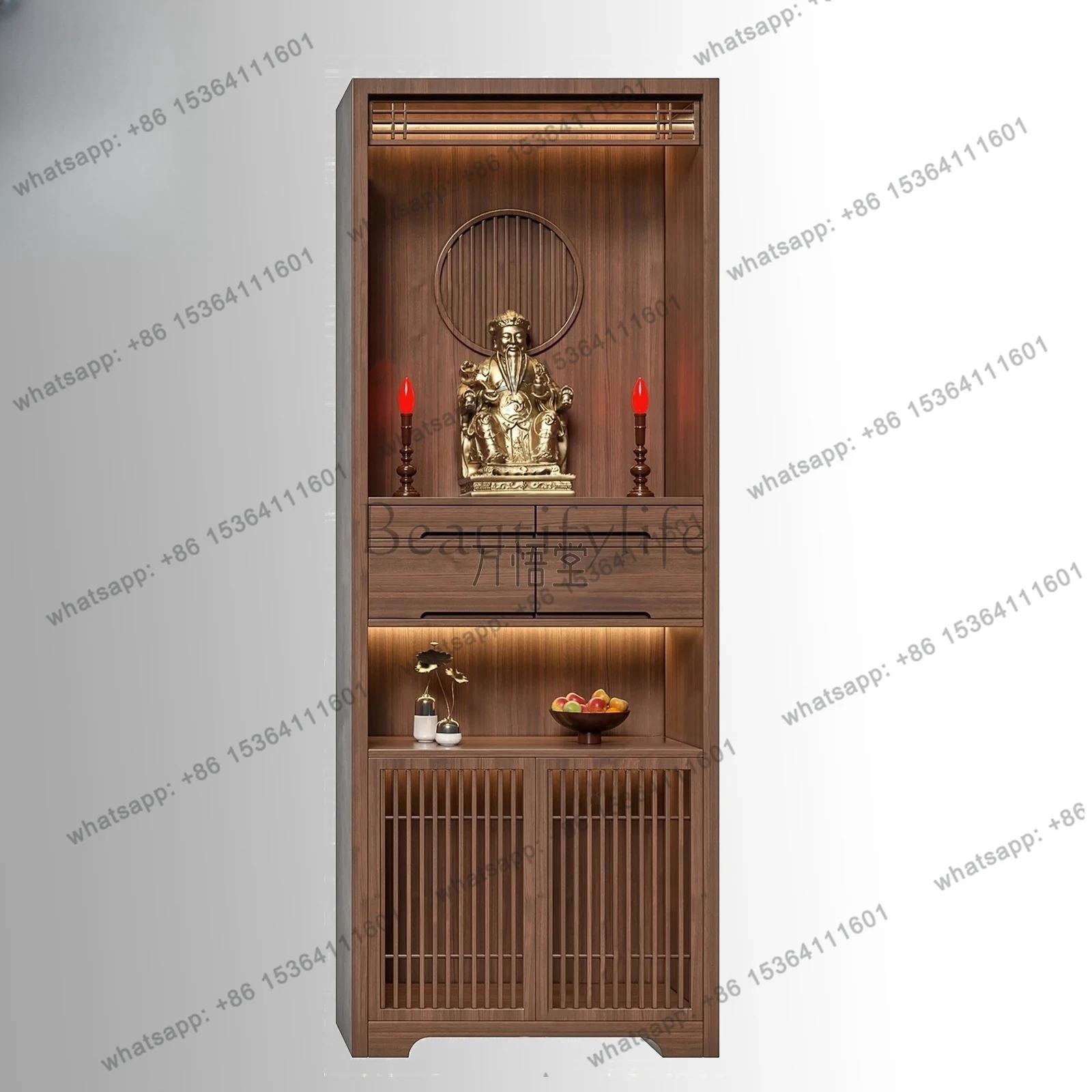 Solid Wood Two-layer Buddhist Niche Vertical Cabinet Guanyin Landlord Main Shrine Simple Table