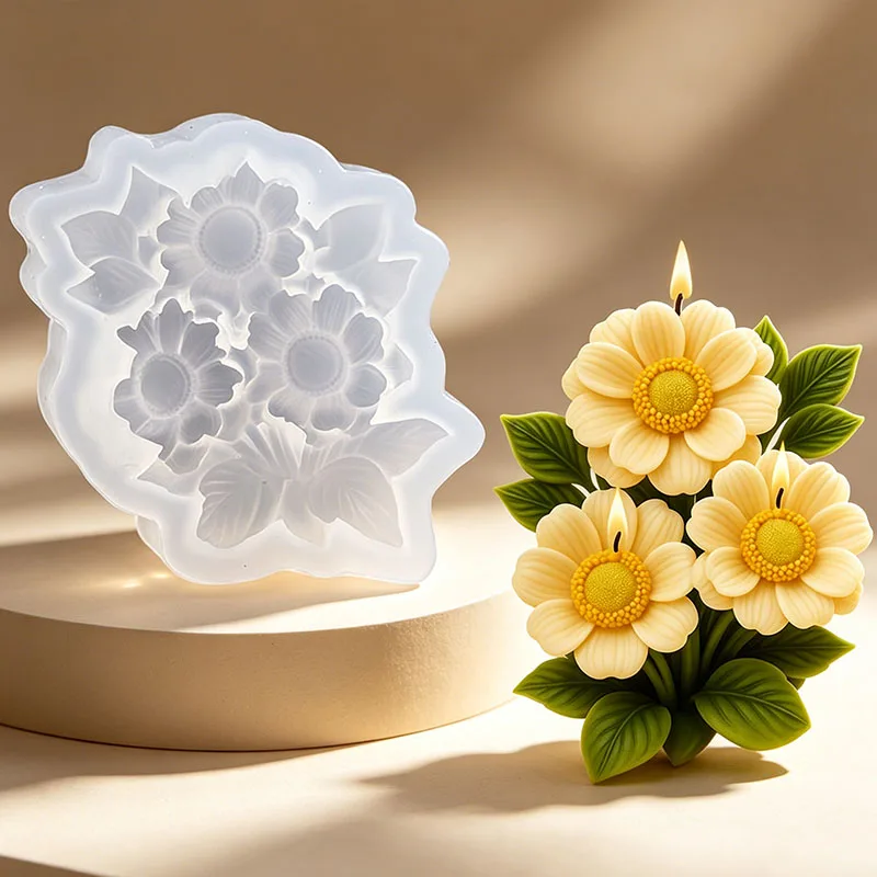 3D Flower Candle Silicone Mold for Wedding Valentine's Day Hibiscus Daisy Dahlia Tulip Vase Scented Aroma Soap Wax Ornament Mold - view 5