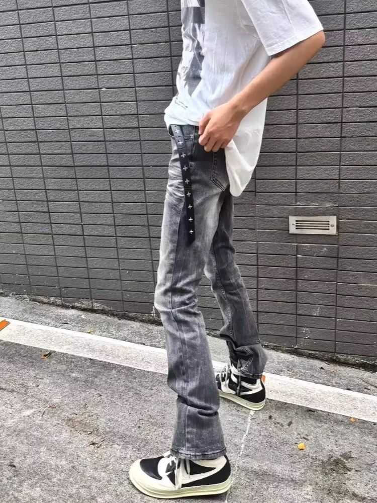 2026 American Retro Y2K Style Washed Black Grey Slim Stretch Jeans Pants For Men Clothing Straight Cleanfit Luxury Long Trousers
