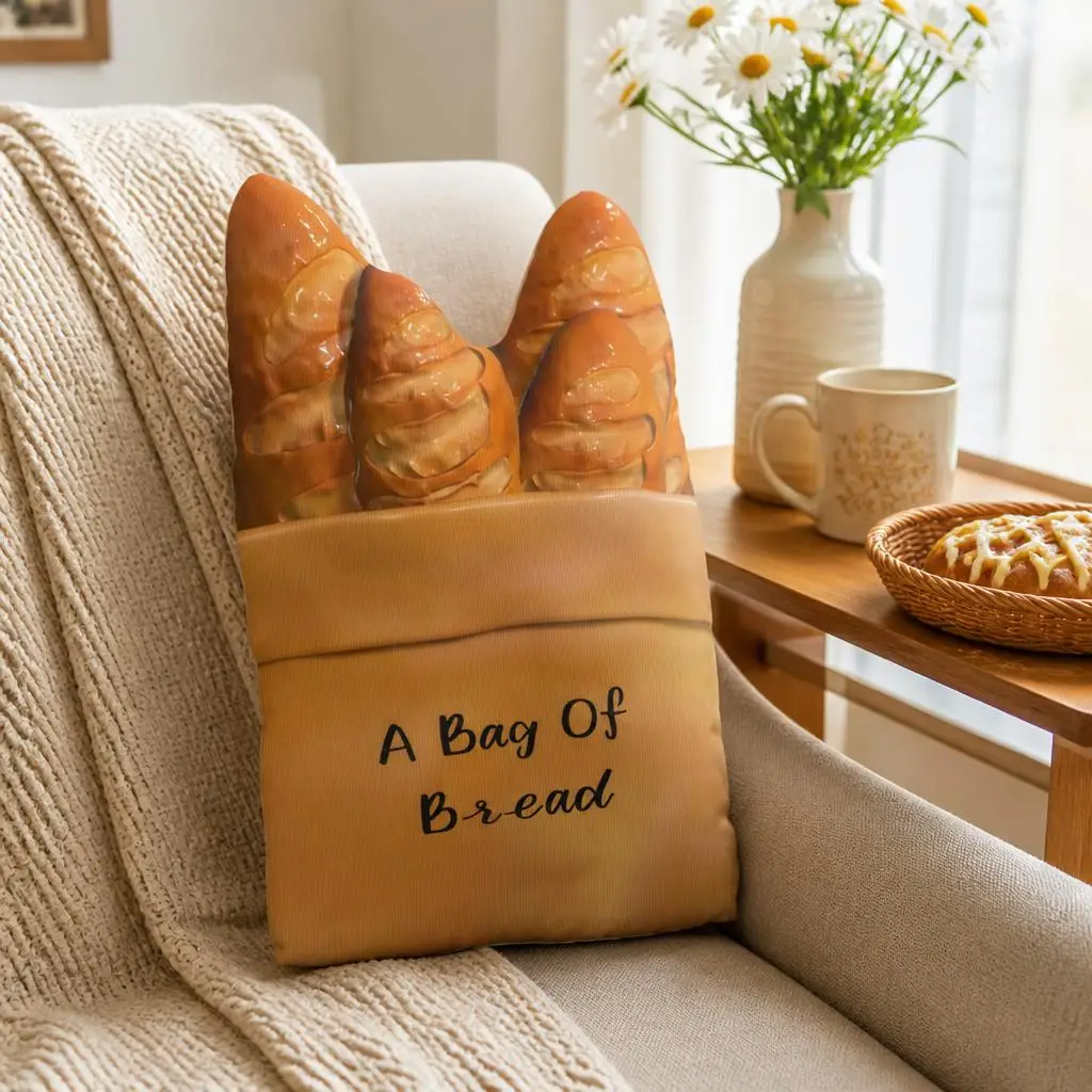 Bag of Bread Shaped Throw Pillow Stuffed Cushion Bakery Food Lover Gift for Bread Lovers Living Room Home Decor Sofa Accent
