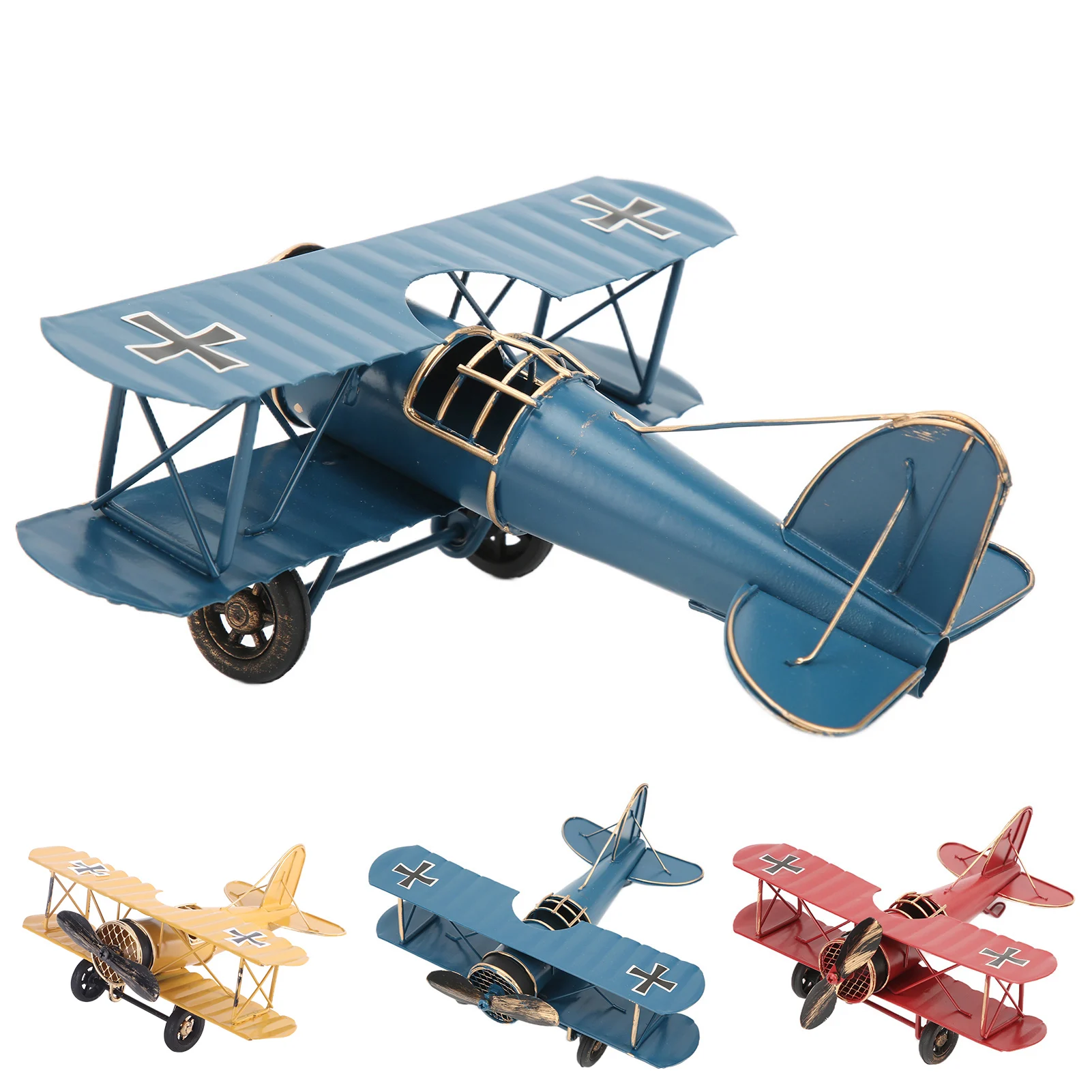 Retro Airplane Model Delicate Vintage Biplane Handicraft for Home Decoration Cafe Ornament Aeroplane Model Props