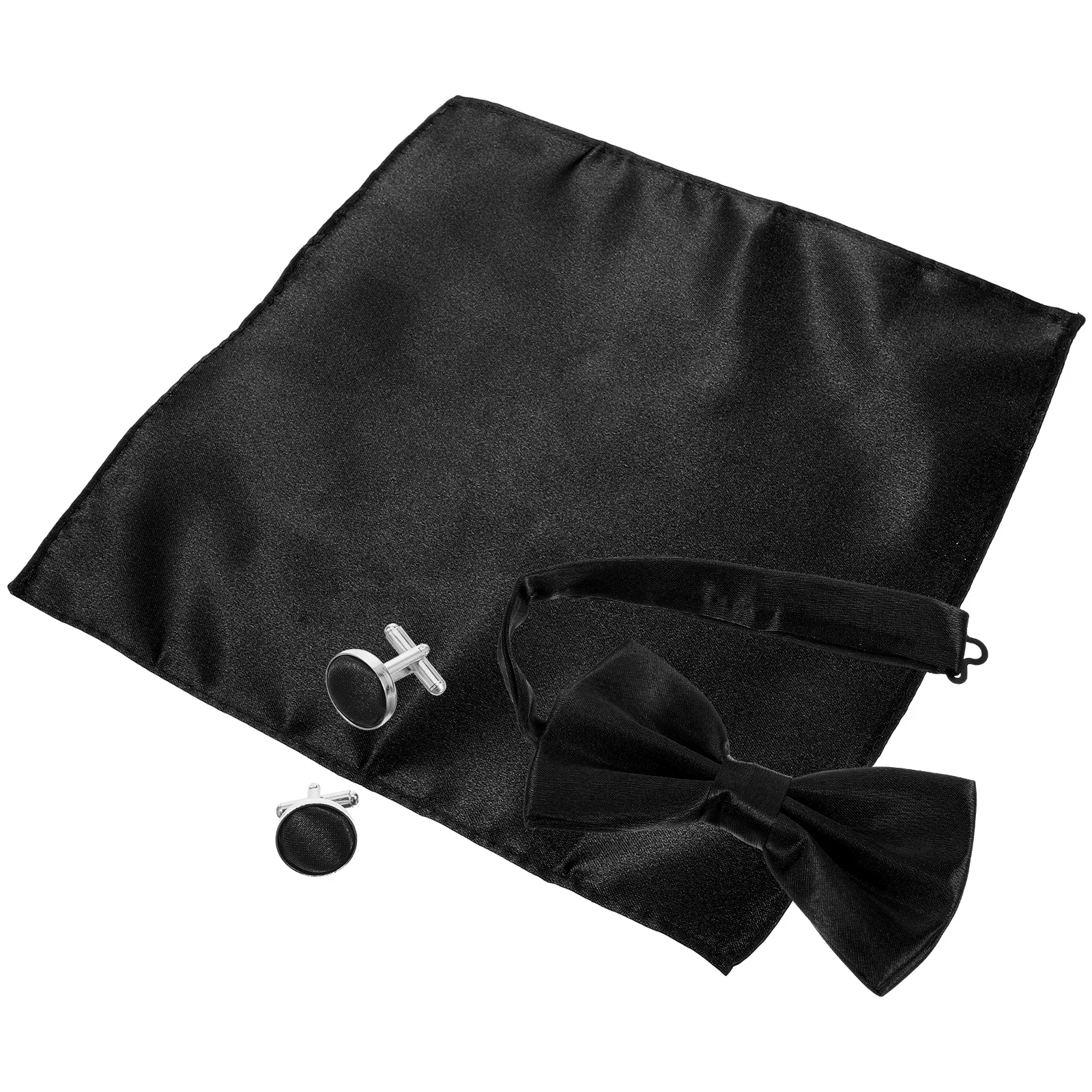 

Bow Tie Handkerchief Set Mens Tuxedo Pre-tied Bowties Cufflinks Satin Pocket Square Formal Wedding Accessories